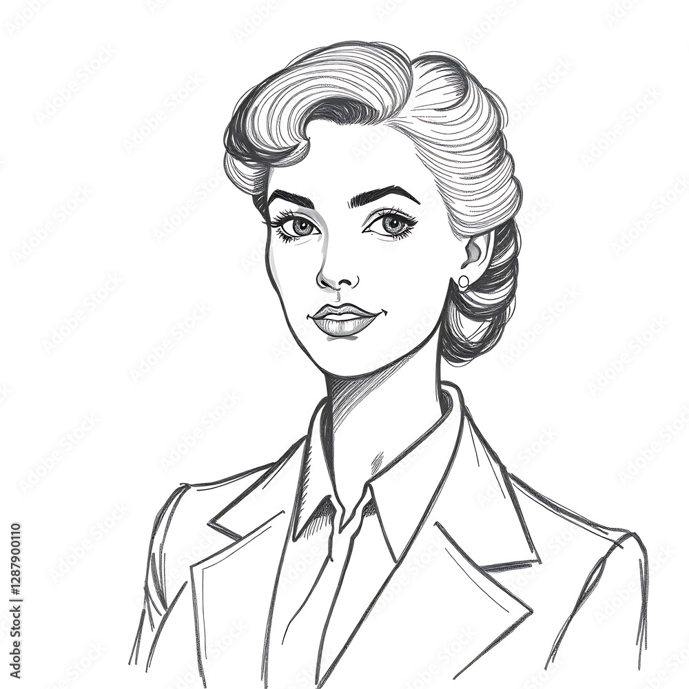 Classic Black and White Engraving-Style Sketch of a Suffragette Politician or Businesswoman with Strong and Determined Expression Classic Black and White Engraving-Style Sketch of a Suffragette Politician or Businesswoman with Strong and Determined Expression