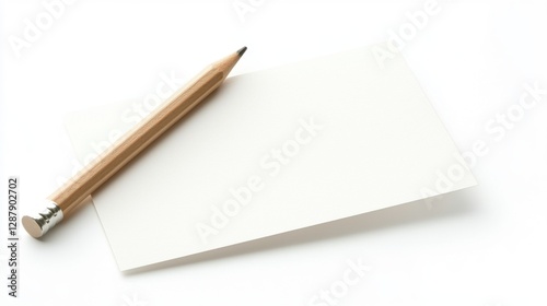 Wallpaper Mural Minimalist image of a pencil resting on a blank piece of paper, isolated on a white background. Torontodigital.ca