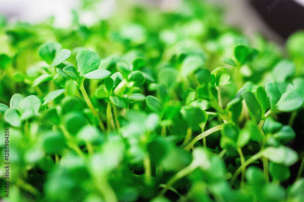 Fresh Green Microgreens Growing in a Tray Fresh Green Microgreens Growing in a Tray