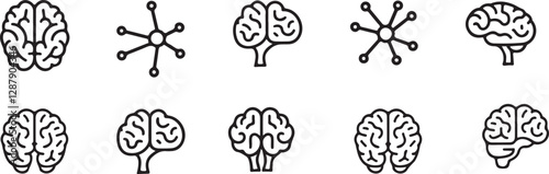 Brain icon set in vector design, featuring different brain perspectives perfect for mental health psychology, and neuroscience illustrations