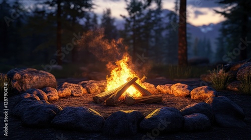 Campfire Serenity: A Nighttime Embrace in the Wilderness