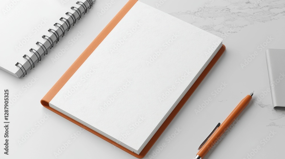 Minimalist workspace featuring a blank notepad, spiral notebook, and pencil for creative projects. Minimalist workspace featuring a blank notepad, spiral notebook, and pencil for creative projects.