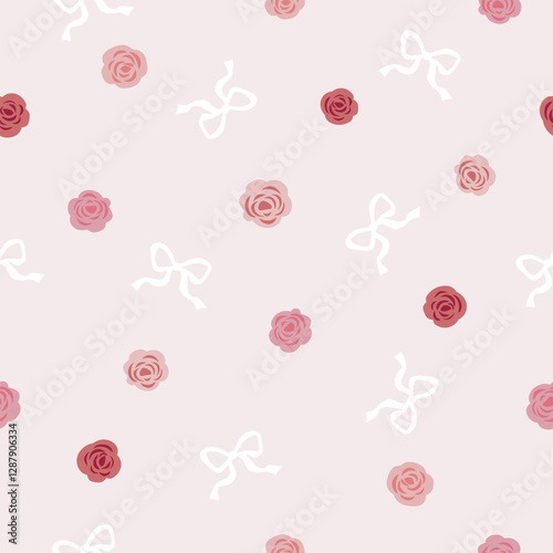 roses and bows seamless pattern , vector , illustration