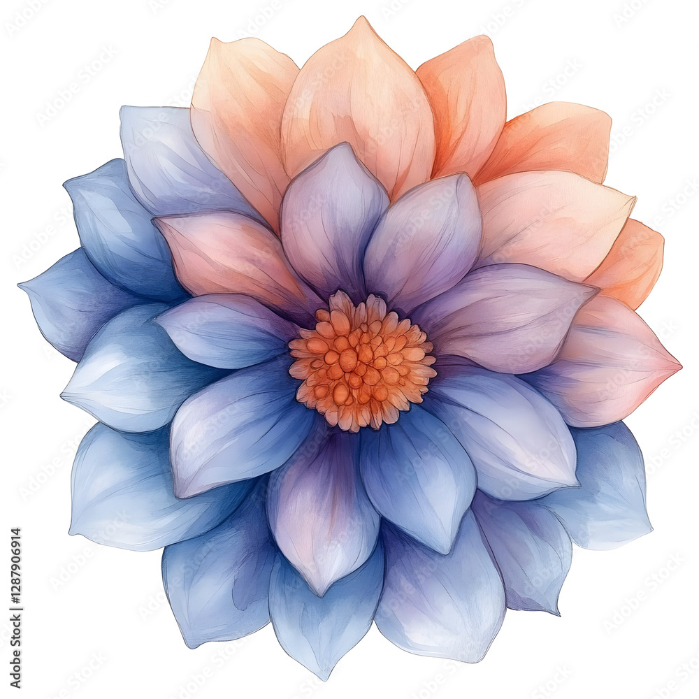 Fototapeta premium Pastel Peach and Blue Watercolor Flower Illustration
