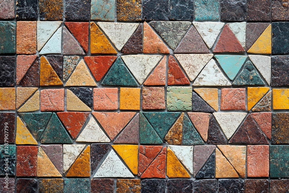 Colorful mosaic pattern featuring diverse geometric shapes in a vibrant design Colorful mosaic pattern featuring diverse geometric shapes in a vibrant design