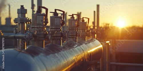 Wallpaper Mural Stunning sunset illuminating an industrial facility with gas pipes, showcasing the beauty of industry and nature. Torontodigital.ca