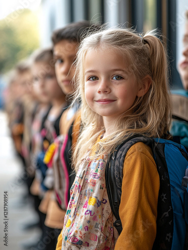 Wallpaper Mural Children lined up at school during morning arrival Torontodigital.ca