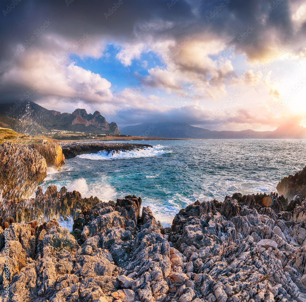 Marvelous seascape of Isolidda Beach near San Vito cape.