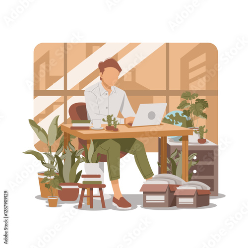 portrait of man working with laptop isolated flat design illustration