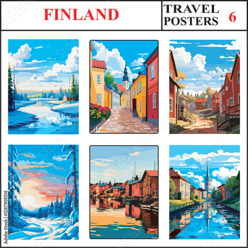 Finland Rovaniemi Porvoo Porvoo Travel Poster Wall Art Print Collection Set Part 6