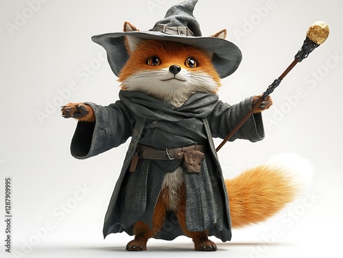 Magical fox wizard casting spells fantasy realm digital art whimsical photo