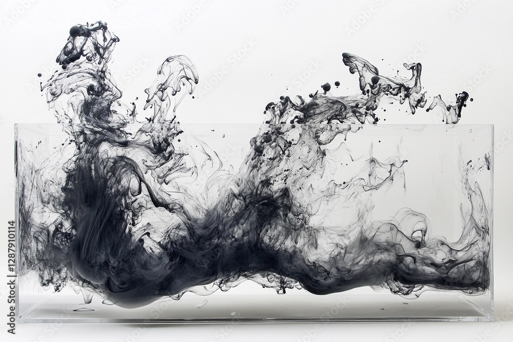 Fototapeta premium Elegant black smoke swirls create dynamic abstract patterns on a white background