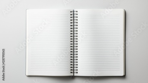 Open spiral notebook with lined pages on white background, perfect for office or school projects.