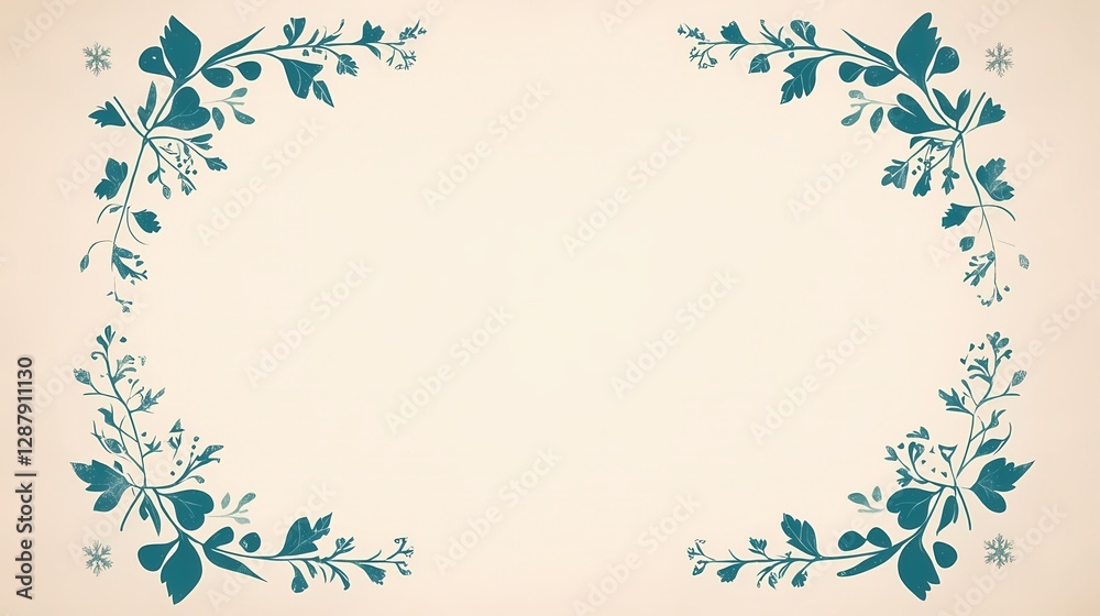 Elegant teal floral frame on a cream background. Perfect for invitations, cards, or announcements. Elegant teal floral frame on a cream background. Perfect for invitations, cards, or announcements.