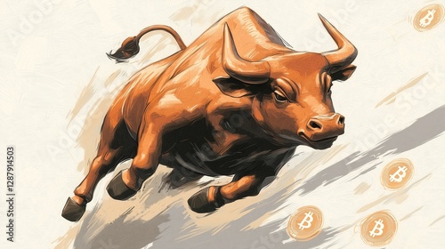 Futuristic Finance: A Golden Bull Charging through a Stock Exchange