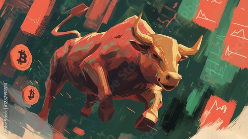 Dynamic Golden Bull Charging Through a Futuristic Stock Exchange