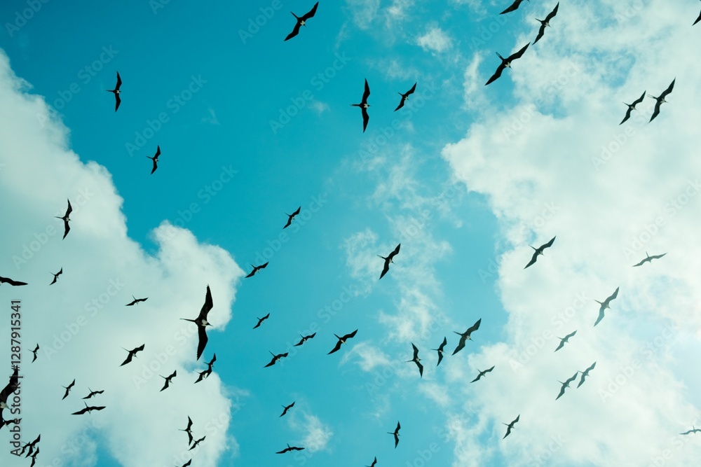 Fototapeta premium Birds flying against a blue sky