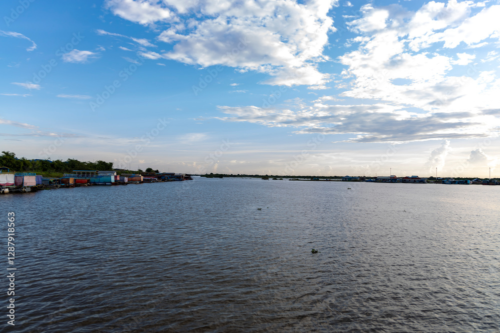 Tonle Sap Lake, Cambodia. View of the buildings. Floating Village Tonle Sap Lake, Cambodia. View of the buildings. Floating Village