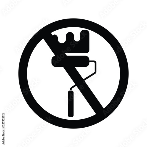 Paint roller icon. Illustration of a paint roller With a Prohibited Sign. It is prohibited to use paint roll tools to paint walls and roofs.