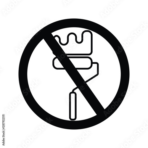 Paint roller icon. Illustration of a paint roller With a Prohibited Sign. It is prohibited to use paint roll tools to paint walls and roofs.