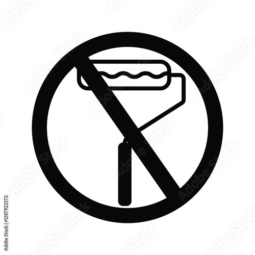 Paint roller icon. Illustration of a paint roller With a Prohibited Sign. It is prohibited to use paint roll tools to paint walls and roofs.