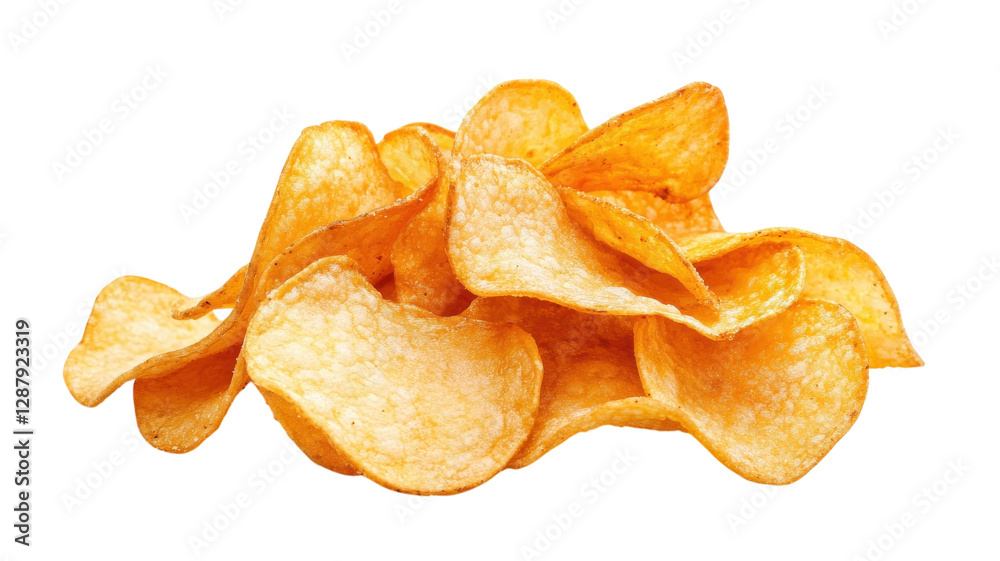 Crispy potato chips displayed in a heap perfect for snacking during gatherings or movie nights in any casual setting