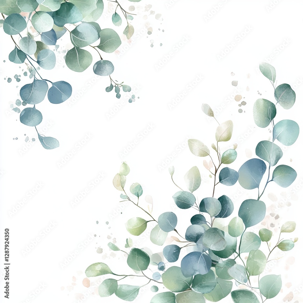 Obraz premium Wedding invitation with eucalyptus watercolor accents watercolor design, isolated on white background
