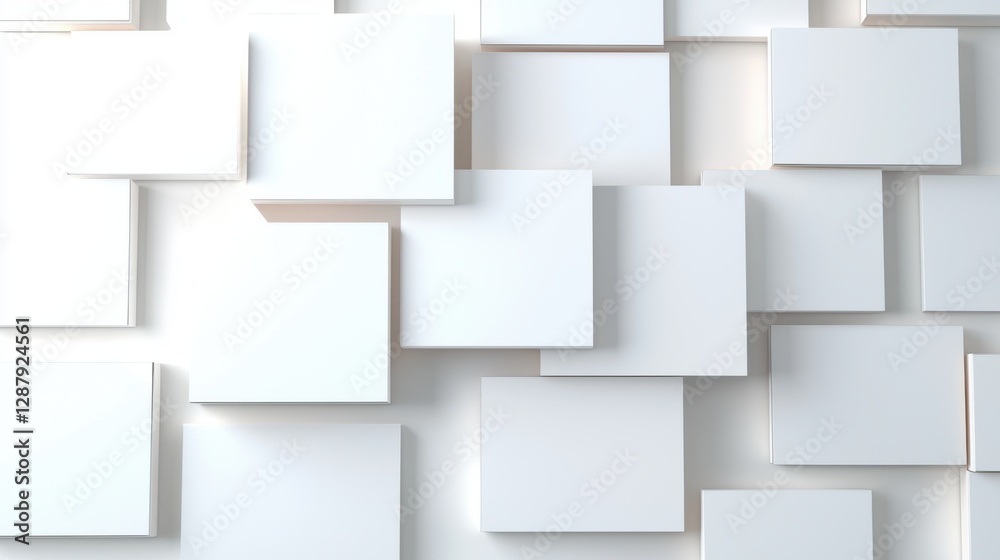 Abstract geometric background with overlapping white 3D squares creating depth and texture. Abstract geometric background with overlapping white 3D squares creating depth and texture.
