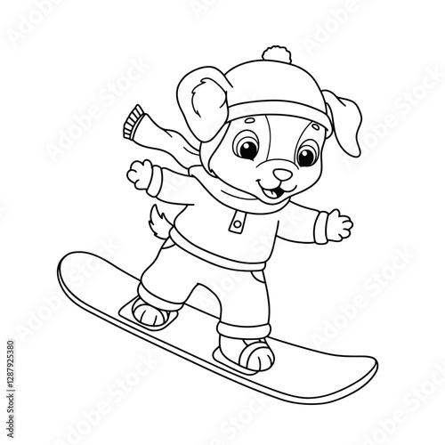 Snowboarding Puppy Coloring Page