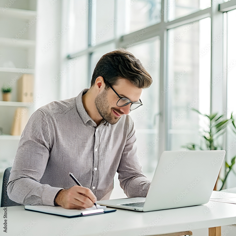 Fototapeta premium young businessman working on laptop