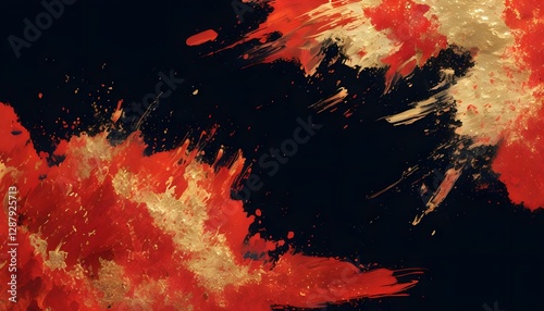 Dramatic Paint Explosion in Fiery Red and Gold on Black Background