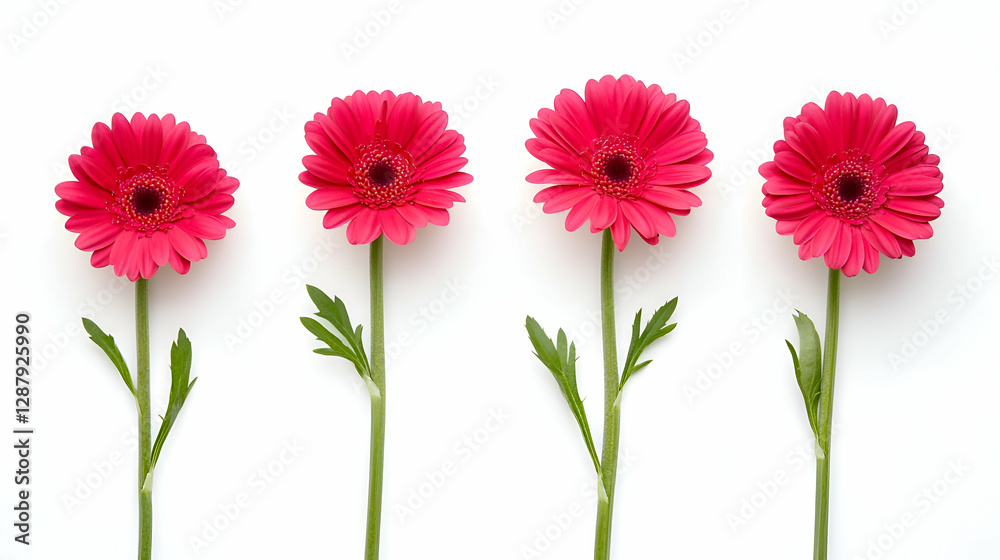 Four Pink Gerbera Daisies on White Background Four Pink Gerbera Daisies on White Background