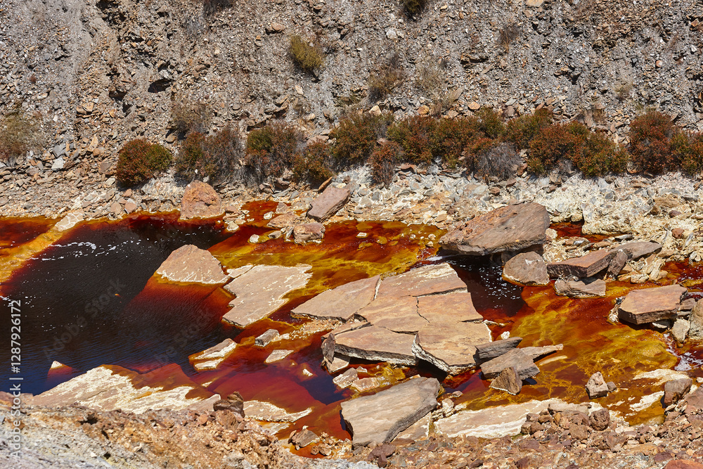 Ferruginous mineral waters. Riotinto opencast mine. Huelva, Andalucia. Spain