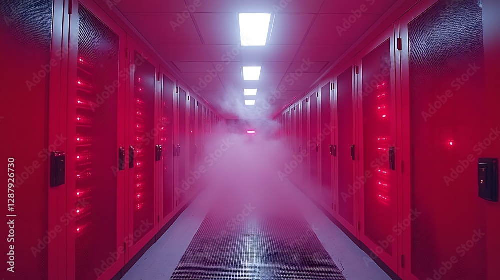 Fototapeta premium Server Room Foggy Corridor