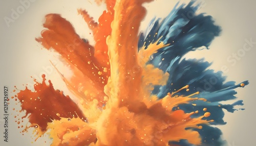 Vibrant Paint Explosion in Bold Blue and Orange on Light Background