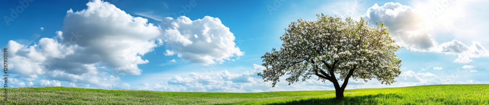 beautiful blooming apple tree in spring against clear blue sky beautiful blooming apple tree in spring against clear blue sky