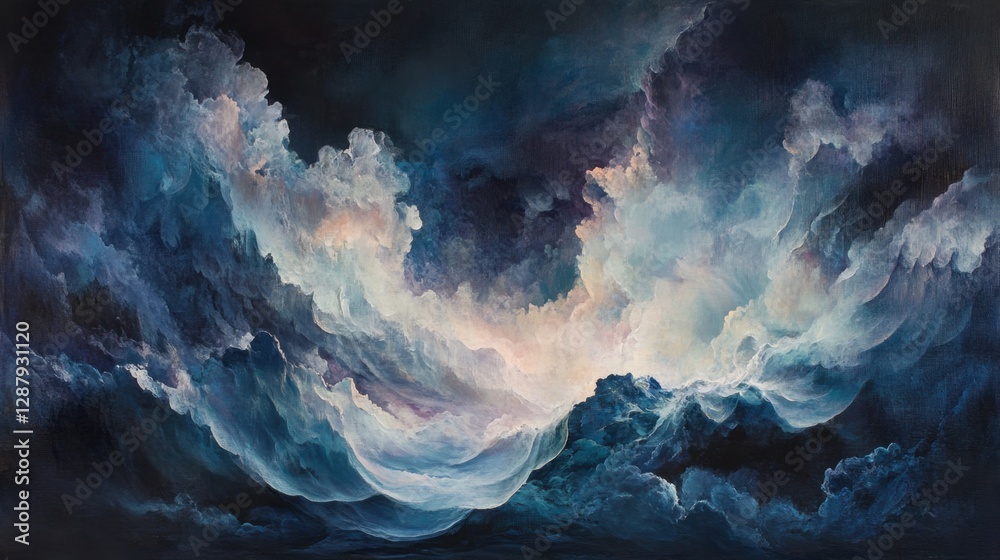 Fototapeta premium Bright acrylic colors dissolving into delicate waves, forming stunning, ethereal abstract designs