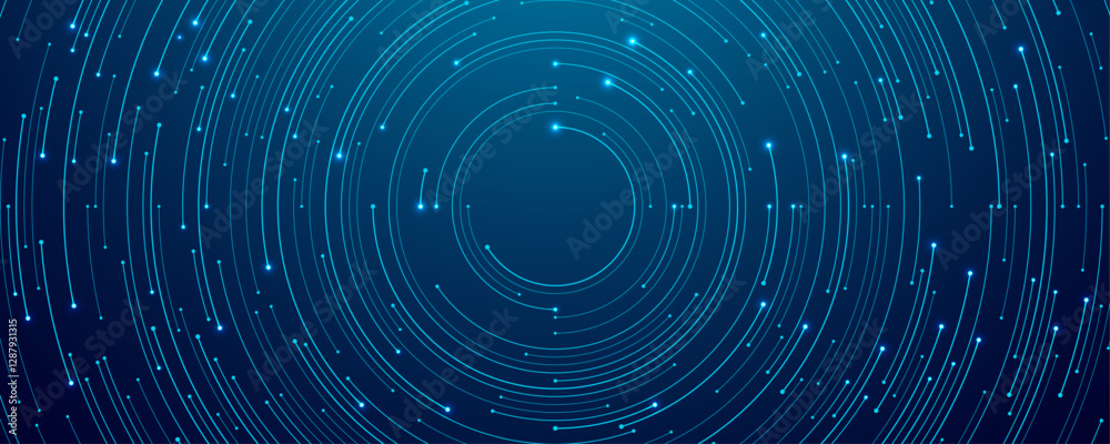 Abstract technology circle circuit background. Big data and AI concept. Thin lines with light dots on tech bg. Network pattern. Digital computer innovation banner on dark backdrop. Vector illustration