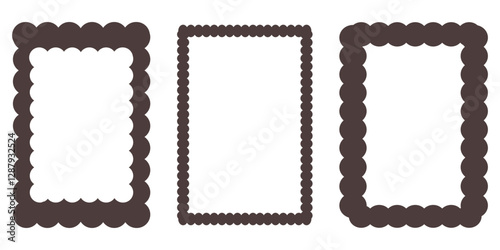 Groovy frame jagged scallop edge, frame text box or border. Curve funky y2k retro form, geometric shape, framework. Wiggle figure, rectangle.