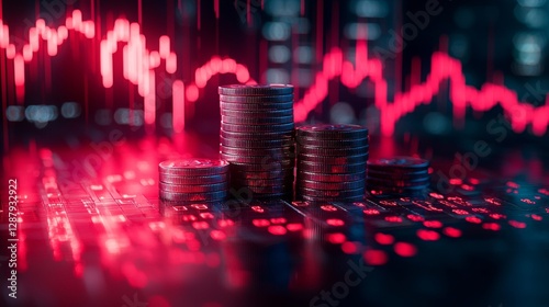 Market fluctuations impacting financial investment strategies urban trading floor digital art high-tech environment close-up view economic concepts