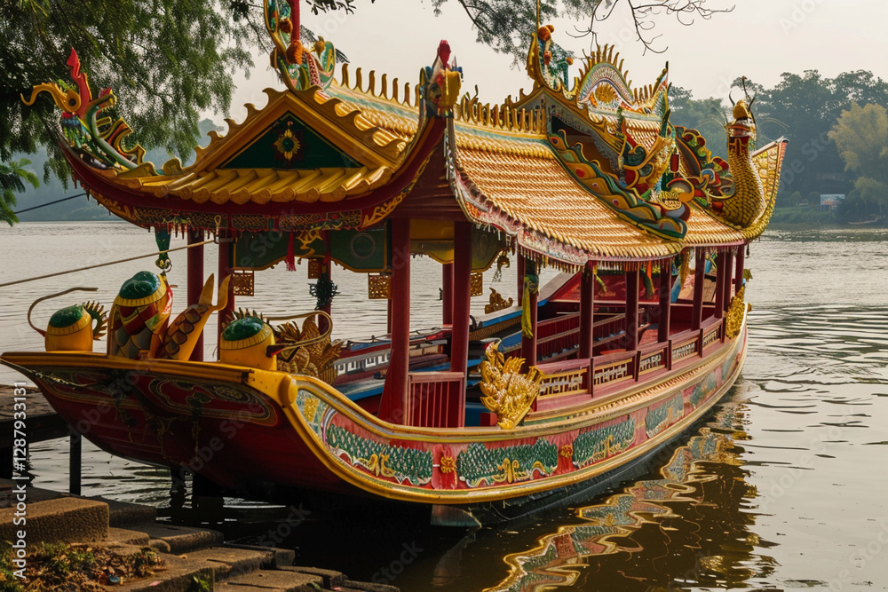 Obraz premium Beautiful holiday composition for happy celebrate chinese dragon boat festival, abstract vivid composition consists of fictional unreal fantastic vision on background