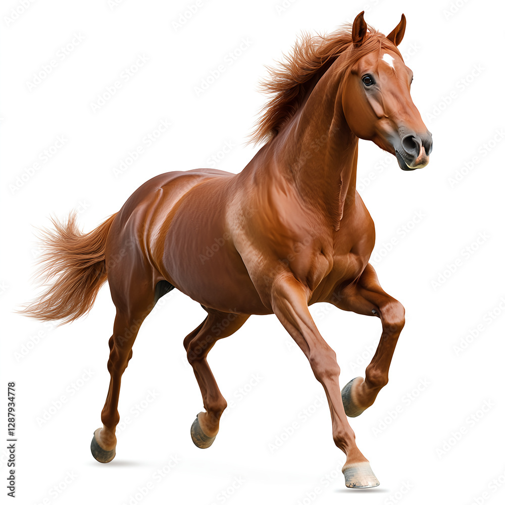Chestnut Horse Galloping, Isolated on White Chestnut Horse Galloping, Isolated on White