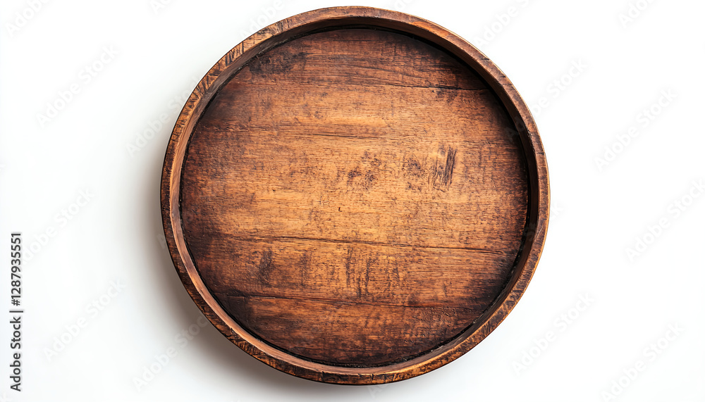 Rustic Wooden Round Tray on White Background Rustic Wooden Round Tray on White Background