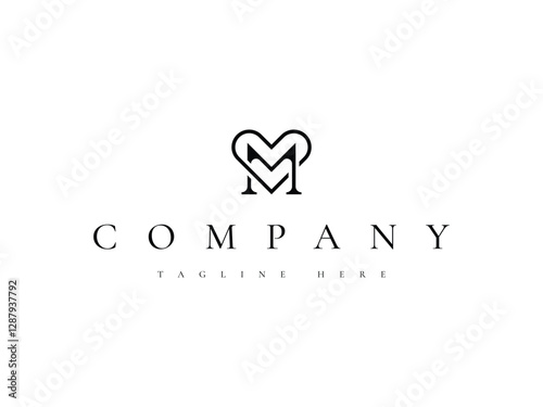 creative letter M with love or heart symbol logo design