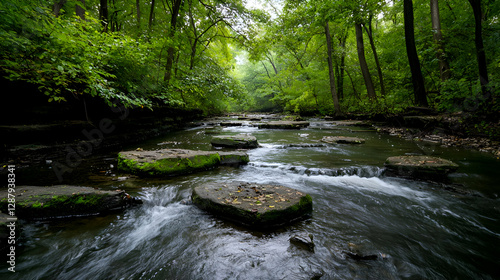 Serene River Flowing Through a Lush Green Forest
