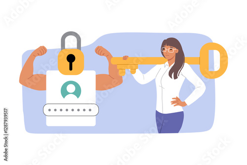Key to account is in hands of business woman who uses reliable method of protecting data and providing access. Form for authentication when logging into your account using token or password for access