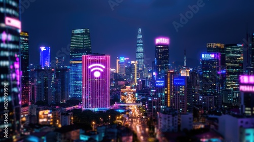 Wallpaper Mural Vibrant City Skyline at Night with Colorful Neon Lights and Buildings Torontodigital.ca