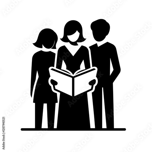 Silhouette of a family reading a book together