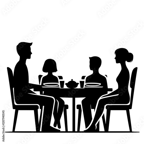 Silhouette of a family having dinner together