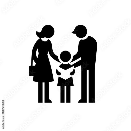 Silhouette of parents helping their child read a book